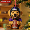Maxcorners Personalized Football Puppy Christmas Ornament And Keychain, Custom Name Dog in Helmet Holding Ball, Cute Pet Lover Tree Decoration