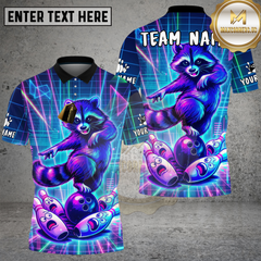 Maxcorners Bowling Shirt Retro Neon Raccoon Synthwave Grid Design Multioptions Personalized Name, Team Name 3D Shirt (4 Colors)
