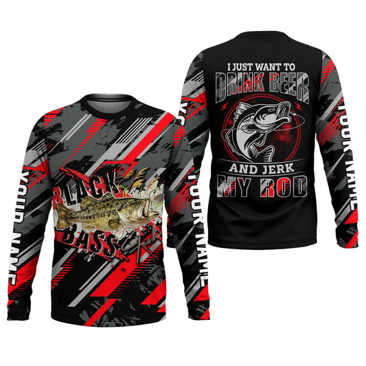 Maxcorners Bass Fishing UPF Shirts, I Just Want to Drink Beer and Jerk My Rod, Funny Fishing Shirt, Gift For Fisherman