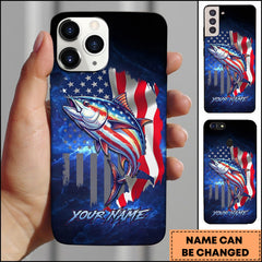 Maxcorners Tuna Patriotic American Flag Galaxy Blue Art Personalized Name Phone Case
