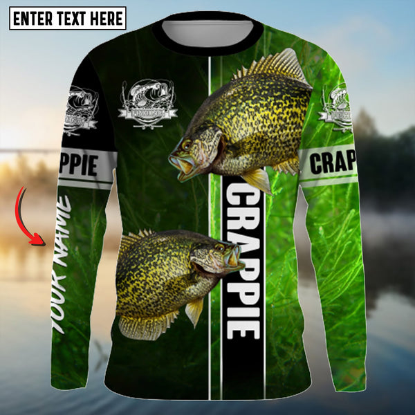 Maxcorners Crappie Fishing Green Shirt Custom Name UV 3D Shirt