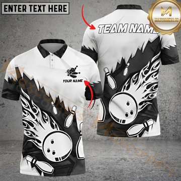 Maxcorners Bowling Fireball Multicolor Personalized Name, Team Name 3D Shirt