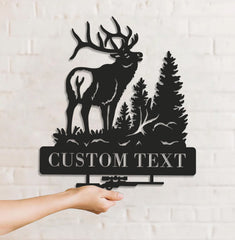 Maxcorners Personalized Elk Hunting Metal Sign WITH LED/WITHOUT LED Light Deer Forest Scene Custom Name Rifle Wall Art Hunter Gift LM0110