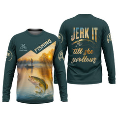 Maxcorners Jerk It Till She Swallows Fishing UV Shirts, Fish Shirt Funny, Fishing Jersey, Fishing Shirts For Men