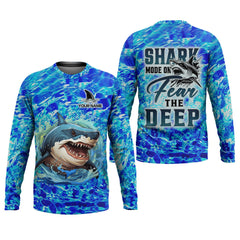 Maxcorners Shark Fishing UPF Shirts, Shark Mode On Fear The Deep, Funny Fishing Shirt, Gift For Fisherman