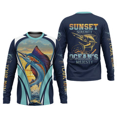 Maxcorners Marlin Fishing Shirts, Sunset Serenity, Ocean's Majesty, SPF Long Sleeve Shirts, Fishing Shirts For Men