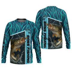 Maxcorners Teal Blue Tournament Fishing Shirts, SPF Long Sleeve Shirts, Fishing Shirts For Men