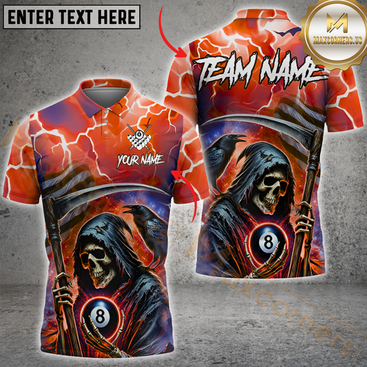 Maxcorners Billiard 8-Ball Pool Thunder Skull Multicolor Customized Name, Team Name 3D Shirt
