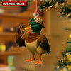 Maxcorners Personalized Cool Duck Christmas Ornament, Custom Name Mallard Wearing Hat, Funny Hipster Duck Tree Decoration