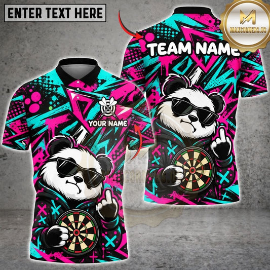 Maxcorners Darts Cool Panda Sunglasses Middle Finger Target Board Graffiti Artwork Multicolor Customized Name, Team Name 3D Shirts