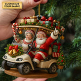 Maxcorners Happy Santa Old Couple On Golf Cart Acrylic Ornaments, Christmas Couple Ornament, Xmas Decorations