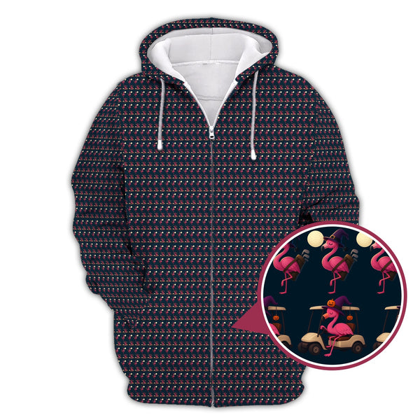 Maxcorners Flamingo Golf Shirt, Halloween Golf Shirt, Funny Pattern Golf Shirt For Golfer