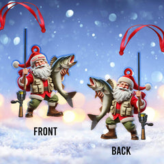 Maxcorners Custom Name Santa Fishing Ornament, Fishing Lover Christmas Gift 2D Flat LM2111