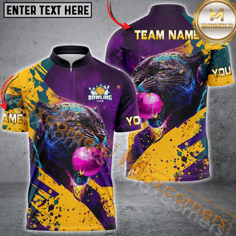 Maxcorners Panther Paint Colorful Bowling Jersey Personalized Name, Team Name 3D Shirt