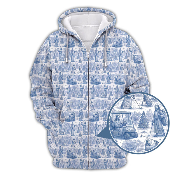 Maxcorners Christmas Golf Shirt, Pattern Golf Shirt For Men, Toile De Jouy Shirt, Jesus Golf Shirt For Golfer