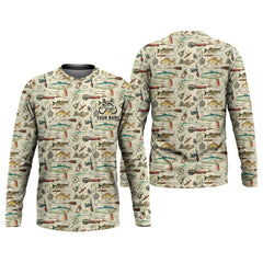 Maxcorners Fishing Gear Items SPF Long Sleeve Shirts, Custom Fishing Shirt, Men Long Sleeve Shirt
