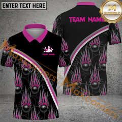 Maxcorners Purple Fire Black Bowling Jersey Multicolor Option Customized Name, Team Name 3D Polo Shirt