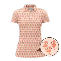 Maxcorners Flamingo Pattern Golf Shirt, Funny Ladies Golf Shirts, Flamingo Golf Polos for Women