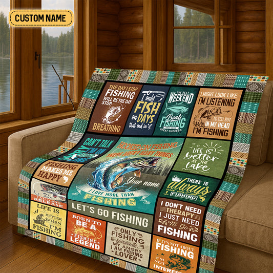 Maxcorners Hooked On Fishing Custom Name Blanket, Fishing Blanket, Presents For Fishermen, Gift For Fishing Lover LM0201