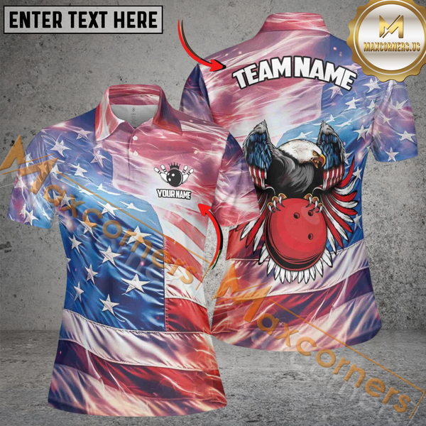 Maxcorners Patriotic America Eagle Bowling Jersey Customized Name, Team Name 3D Shirt For Women