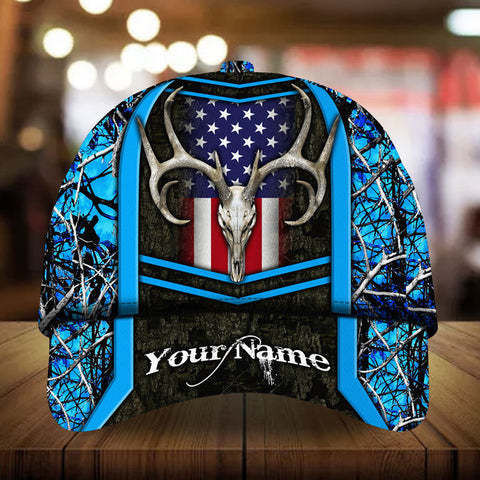 Maxcorners Cool American Flag Skull Deer Hunting Camo Pattern 3D Multicolor Personalized Cap