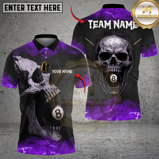 Maxcorners Billiards Ball 8 Skull Thunder Personalized Name Shirt (4 Colors)