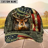 Maxcorners USA Flag Deer Hunting Camouflage Pattern Multicolor Personalized Name 3D Cap