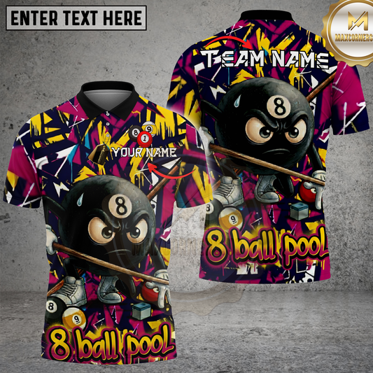 Maxcorners 8Ball Billiards Street Graffiti Hip Hop Hustle Design Multicolor Options Personalized Name, Team Name 3D Shirt (4 Colors)