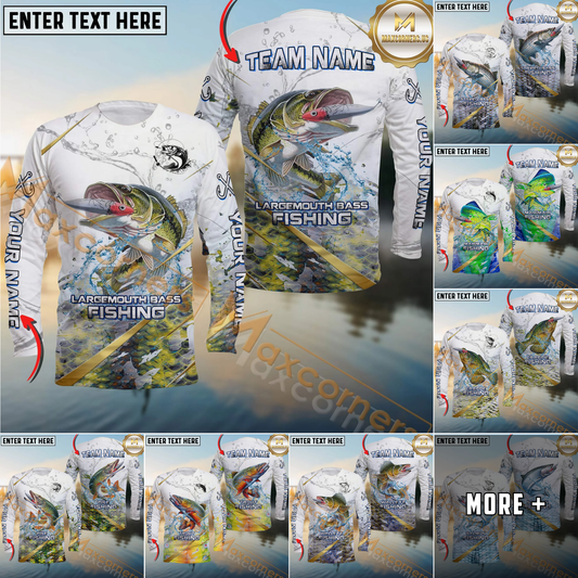 Maxcorners Fishing Golden Line Skinfish Pattern Sport Custom Name & Team Name 3D Shirts (8 Fish Species)