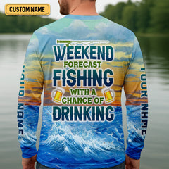 Maxcorners Weekend Forecast Fishing With A Chance Of Drinking Men's Fishing Shirt, Mahi Fishing Shirt, UPF Fishing Shirt