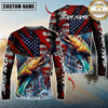 Maxcorners Fishing American Flag Grunge Red Scratch Custom Name & Team Name 3D Shirts