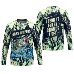 Maxcorners Bass Jumpers Fishing Shirts, I Jerk It Every Chance I Get, SPF Long Sleeve Shirts, Fishing Shirts For Men