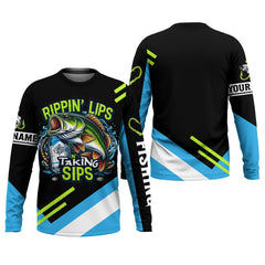 Maxcorners Rippin' Lips Taking Sips SPF Long Sleeve Shirts, Beer Fishing Shirt, Funny Fishing Shirt, Fishing Shirts For Men