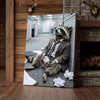Maxcorners Drunk Raccoon in Office Suit Sitting on Floor with Beer Canvas Wall Art