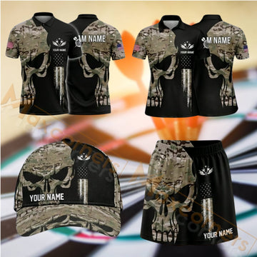 Maxcorners Darts Black Grim Reaper Dartboard Design Personalized Team Sportswear Set - Polo Shirt, Cap & Skorts