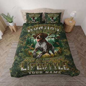 Maxcorners Hunting Deer Hunter Green Forest Camo Design Bedding Set 3D Print Custom Name