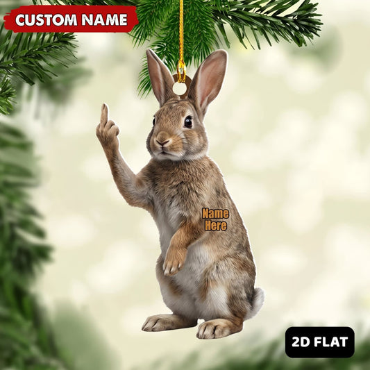 Maxcorners Rabbit Hunting Middle Finger Gesture Funny Rabbit Hunter Gift Customized Name 3D Keychain And Ornament