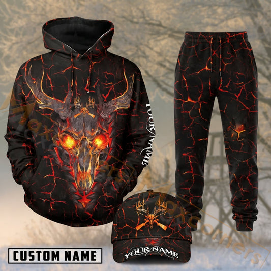 Maxcorners Hunting Flaming Deer Skull Lava Fire Personalized 3D Shirts