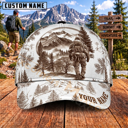 Maxcorners Hiking Vintage Mountain Forest Hiker Personalized Name 3D Cap
