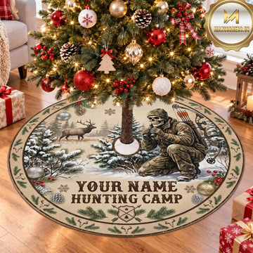 Maxcorners Hunting Turkey Deer Rustic Camp Personalized Name 3D Christmas Tree Skirt
