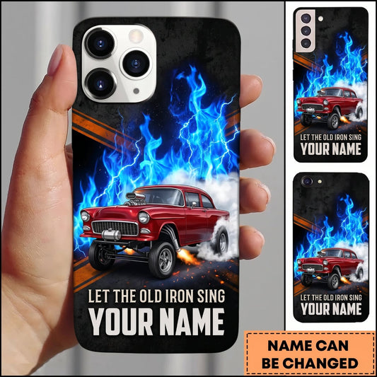 Maxcorners Classic Muscle Car Red Vintage Car with Blue Flame and Smoke Personalized Name 3D Phone Case