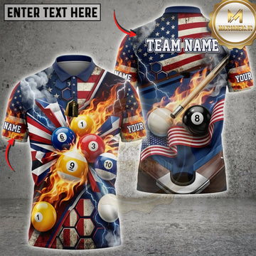 Maxcorners Billiards American Flag Explosive Pool Balls And Pool Cues Personalized Name 3D Unisex Shirt
