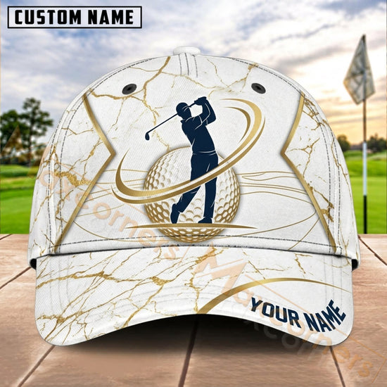 Maxcorners Golf Gold Marble Swing Golfer Personalized Name 3D Cap