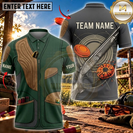 Maxcorners Clay Shooting Vintage Vest Shotgun Multicolor Customized Name Team Name 3D Shirts (4 Colors)