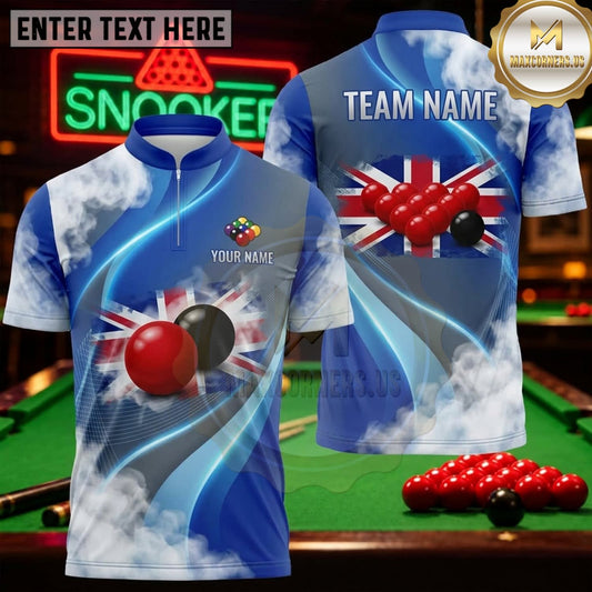 Maxcorners Snooker Blue White Union Jack Splash Personalized Name 3D Unisex Shirt
