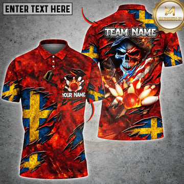 Maxcorners Bowling Sweden Flag Fiery Samurai Personalized Name 3D Unisex Shirt
