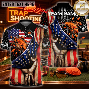 Maxcorners Trap Shooting Patriotic American Flag Eagle Wings Clay Target Personalized Name 3D Unisex Shirt