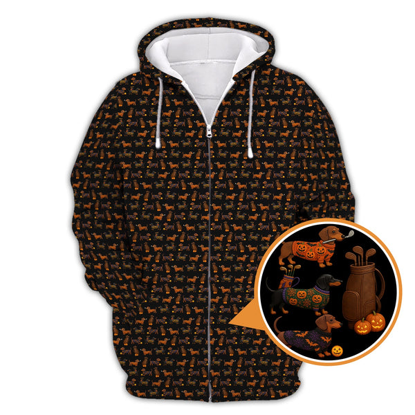 Maxcorners Halloween Golf Shirt, Funny Pattern Golf Shirt, Dachshund Golf Shirt For Men
