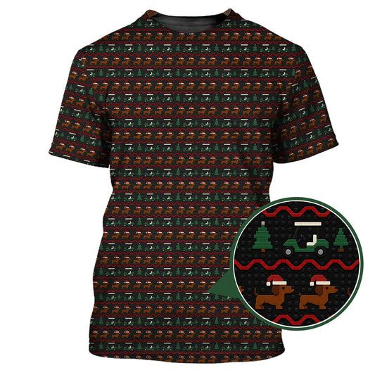 Maxcorners Dog Pattern Golf Shirt, Dachshund Golf Shirt, Christmas Golf Shirt For Men, Funny Golf Shirt For Golfer