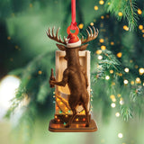 Maxcorners Personalized Acrylic Deer Christmas Ornament â€“ Funny Buck with Santa Hat Drinking Beer by Urinal Holiday Decor LM0110